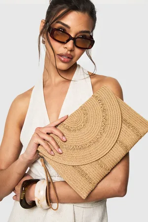 Boohoo Womens Raffia Fold Over Clutch Bag - - One Size