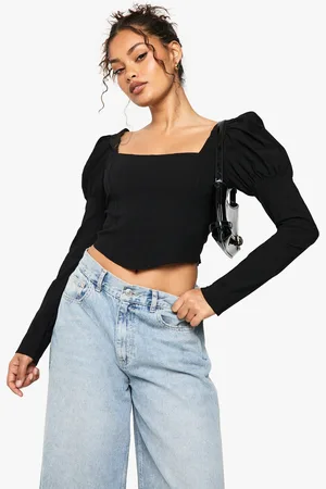 Boohoo Womens Bengaline Puff Sleeve Square Neck Top - - 6