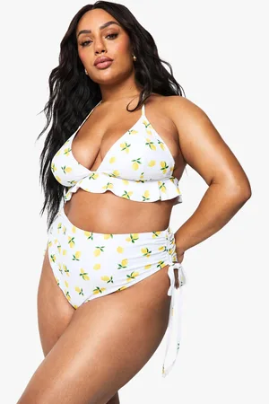 Boohoo Womens Plus Lemon Print High Waist Bikini Brief - - 16