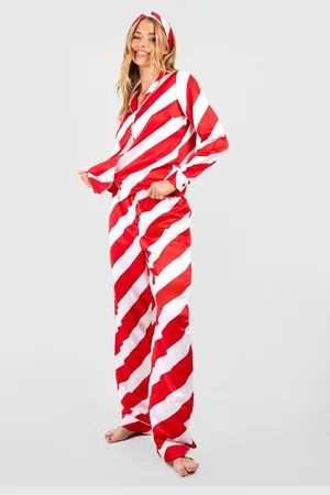 Boohoo Womens Christmas Candy Cane Stripe Satin Pj And Hair Band Set - - 6