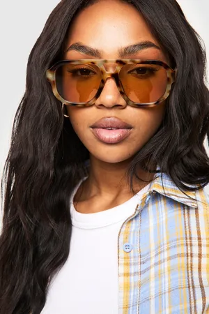 Boohoo Womens Oversized Tortoise Shell Aviator Sunglasses - - One Size