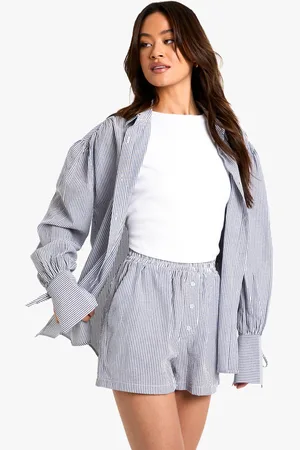Boohoo Womens Tall Balloon Sleeve Stripe Shirt And Shorts Set - - 8