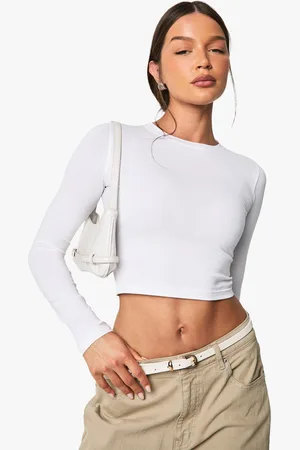 Boohoo Womens Basics Long Sleeve Crew Neck Crop Top - - 6