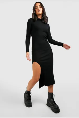 Boohoo Womens Roll/Polo Neck Rib Knit Midi Dress - - M