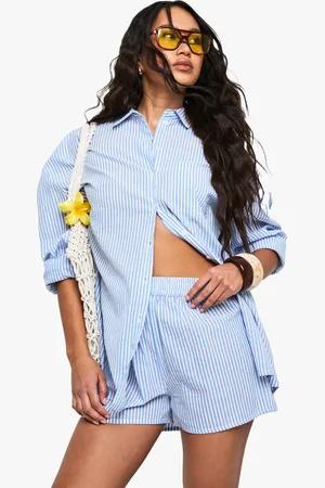 Boohoo Womens Stripe Long Sleeve Shirt & Shorts Co-Ord - - 6