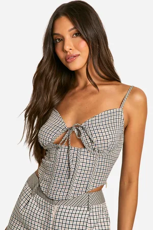 Boohoo Womens Tonal Contrast Check Dipped Hem Corset - - 6