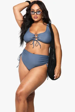 Boohoo Womens Plus Tummy Control Ruched Side High Waist Bikini Bottom - - 16