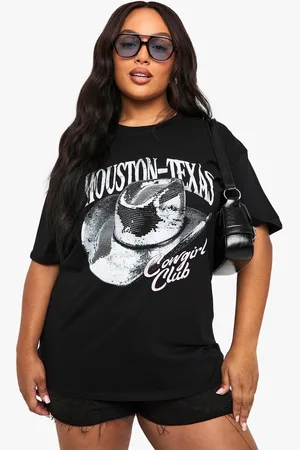 Boohoo Womens Plus Cowgirl Hat Oversized Printed T-Shirt - - 16