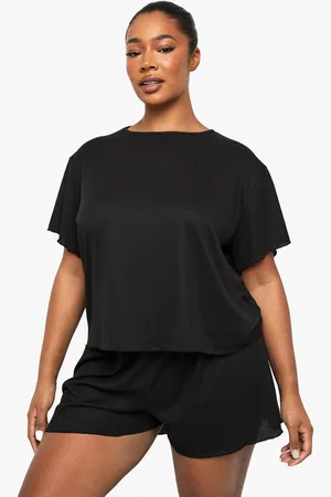 Boohoo Womens Plus Brushed Rib T-Shirt & Short Pj Set - - 16