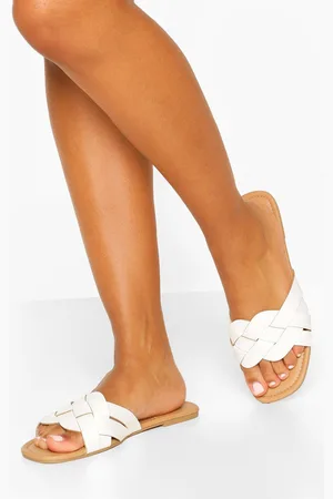 Boohoo Womens Wide Fit Woven Strap Sliders - - 7