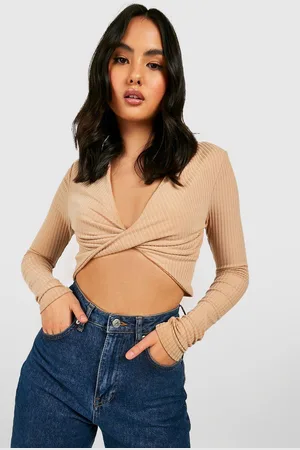 Boohoo Womens Soft Rib Knit Twist Front Crop Jumper - - L