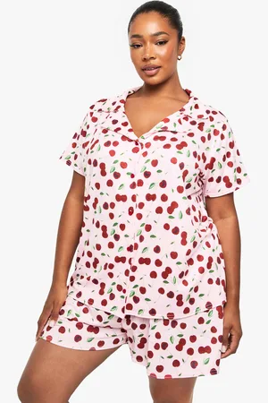 Boohoo Womens Plus Cherry Print Short Sleeve & Short Pj Set - - 16