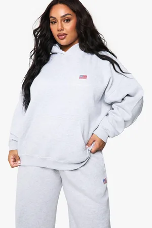 Boohoo Womens Plus Usa Flag Embroided Oversized Hoodie - - 16
