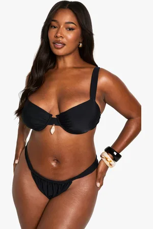 Boohoo Womens Plus Shell Trim Ruched Tanga Bikini Bottoms - - 16