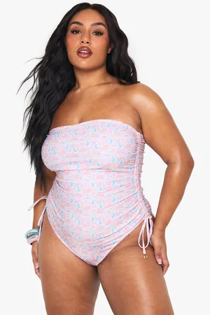 Boohoo Womens Plus Shell Print Pearl Trim Bandeau Swimsuit - - 16