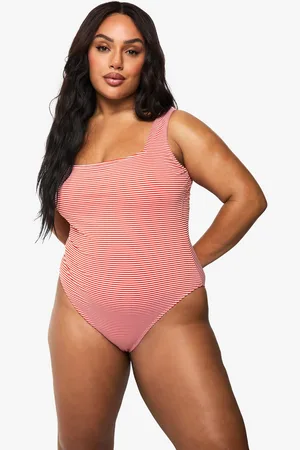 Boohoo Womens Plus Seersucker Stripe Scoop Neck Swimsuit - - 16