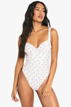 Boohoo Womens Swimwear Essentials Ditsy Floral Ruched Underwire Swimsuit - - 6