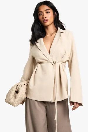 Boohoo Womens Petite Textured Tie Detail Blazer - - 6