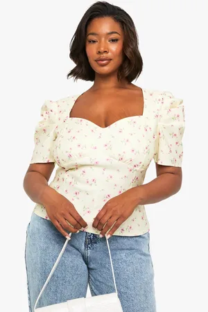 Boohoo Womens Plus Ditsy Puff Sleeve Top - - 28