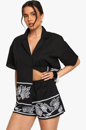 Boohoo Womens Embroidered Trim Cotton Poplin Shorts - - 6