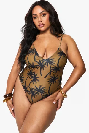 Boohoo Womens Plus Palm Tree Print Swimsuit - - 16