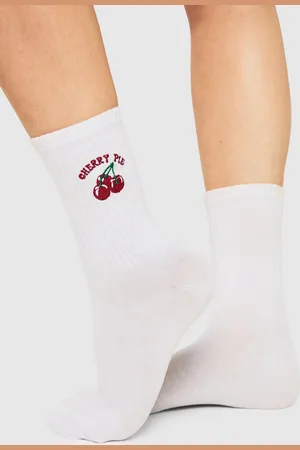Boohoo Womens Cherry Embroidered Sports Socks - - One Size