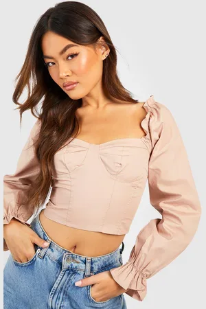 Boohoo Womens Woven Puff Long Sleeve Crop Top - - S