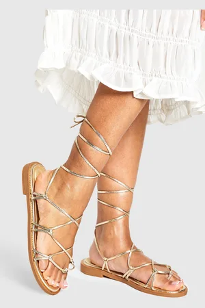 Boohoo Womens Wide Fit Caged Detail Tie Up Flat Sandals - - 3