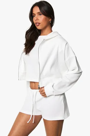 Boohoo Womens Waffle Zip Through Boxy Crop Hoodie - - 6