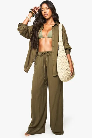Boohoo Womens Beachwear Essentials Wide Leg Trousers - - S