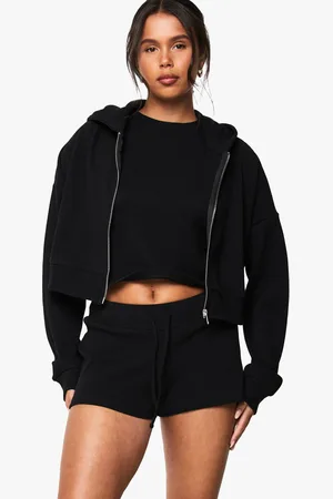 Boohoo Womens Waffle Zip Through Boxy Crop Hoodie - - 6
