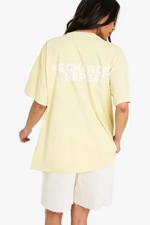 Boohoo Womens Recharge And Repeat Oversized Overdyed Gym T-Shirt - - S