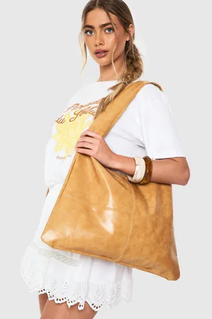 Boohoo Womens Distressed Leather Slouchy Tote Bag - - One Size