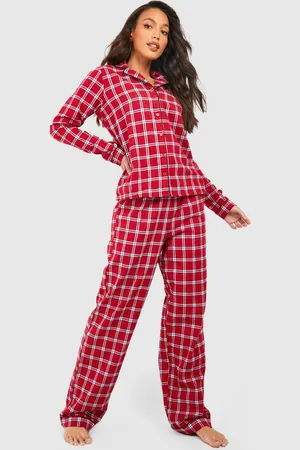 Boohoo Womens Tall Check Check Print Christmas Pyjamas Trouser Set - - 16