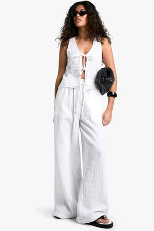 Boohoo Womens Cheesecloth Elasticated Waist Wide Leg Trousers - - 6