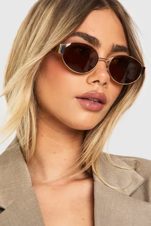 Boohoo Womens Gold Retro Oval Shape Sunglasses - - One Size