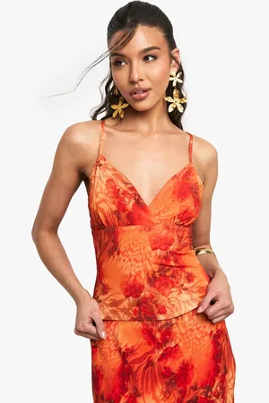 Boohoo Womens Chiffon Floral Print Corset Strappy Top - - 6