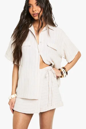 Boohoo Womens Woven Linen Look Striped Skort - - 6