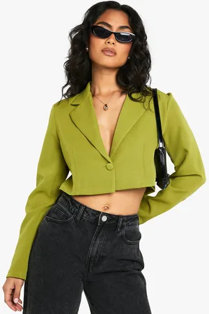 Boohoo Womens Basic Woven Relaxed Fit Crop Blazer - - 8