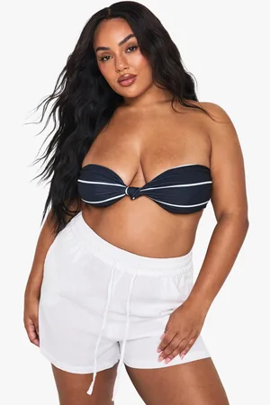 Boohoo Womens Plus Swimwear Essentials Stripe Bandeau Bikini Top - - 16