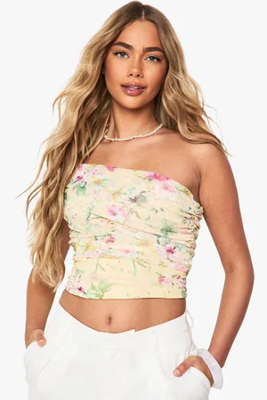 Boohoo Womens Floral Print Mesh One Shoulder Bardot Top - - 6