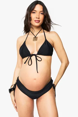 Boohoo Womens Maternity Tie Front Triangle High Waisted Ruched Side Bikini - - 8