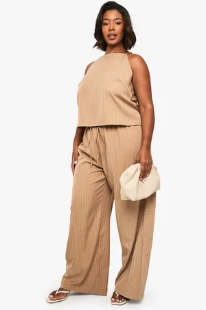 Boohoo Womens Plus Pinstripe Wide Leg Trouser - - 16
