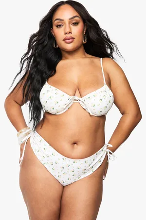 Boohoo Womens Plus Ditsy Floral Ruched Bum Tie Side Bikini Brief - - 16
