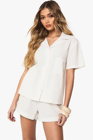 Boohoo Womens Seersucker Short Sleeve Shirt & Flippy Shorts Co-Ord - - 6
