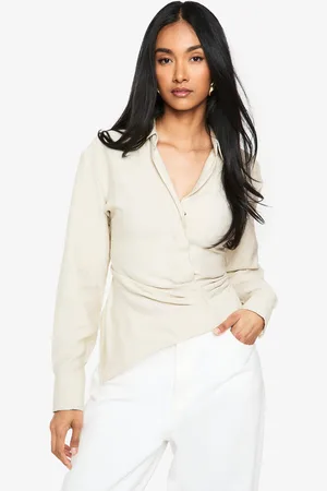Boohoo Womens Linen Look Wrap Blouse - - 6