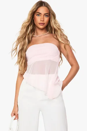 Boohoo Womens Mesh Bandeau Asym Hem Top - - 6