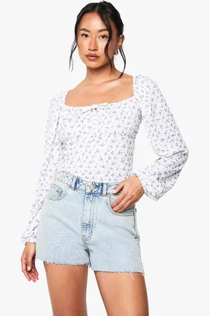 Boohoo Womens Ditsy Milkmaid Long Puff Sleeve Top - - 6
