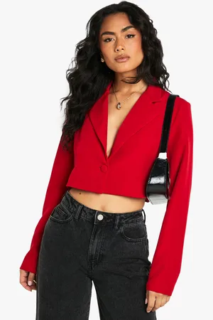 Boohoo Womens Basic Woven Relaxed Fit Crop Blazer - - 8
