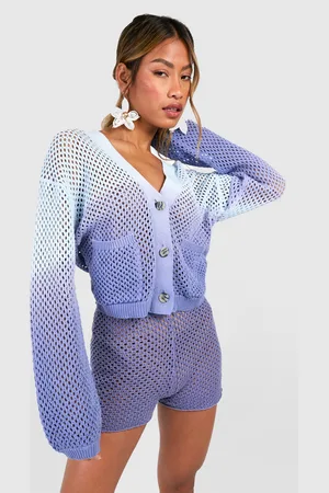 Boohoo Womens Ombre Crochet Cardigan And Shorts Knitted Set - - M